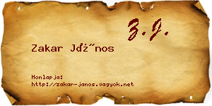 Zakar János névjegykártya